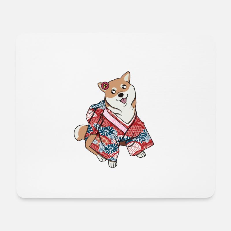 Kawaii Shiba with red kimono - Mousepad (Querformat) - Weiß