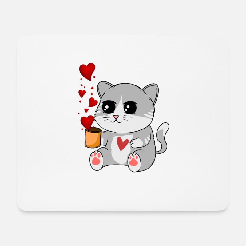 Big cat and hearts - Mouse Pad (horizontal) - white