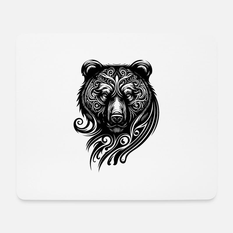 Bär Tribal Tattoo Style Tier Nordisch Wald Wildnis - Mousepad (Querformat) - Weiß