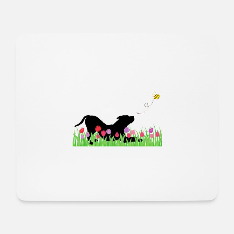 Frühlingsdesign - spielender Hund, Wiese, Biene - Mousepad (Querformat) - Weiß