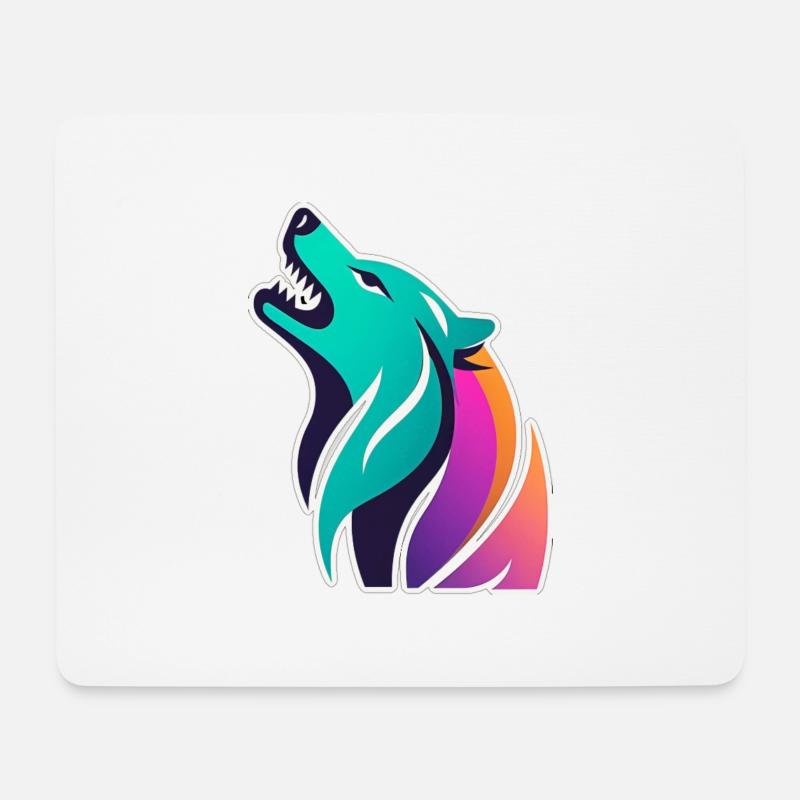 bunter stilisierter Wolf - Mousepad (Querformat) - Weiß
