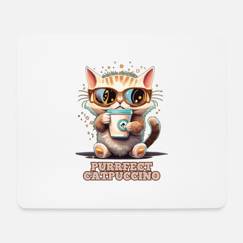 Purrfect Catpuccino - Mousepad (Querformat) - Weiß