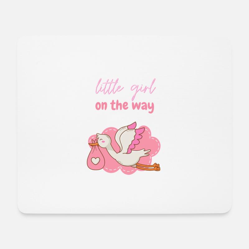 Little girl on the way mit Storch 2 - Mousepad (Querformat) - Weiß