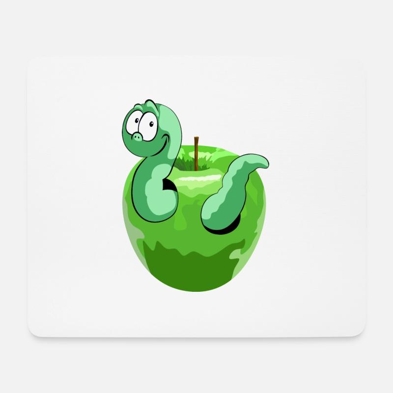 Apfel mit lustigem Wurm - Mousepad (Querformat) - Weiß