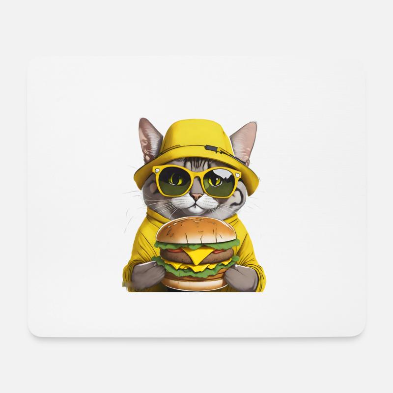 cat with yellow hat - Mouse Pad (horizontal) - white