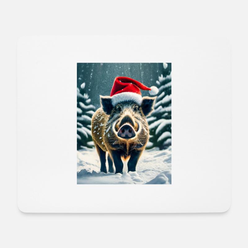 Weihnachtsschwein im Schnee - Mousepad (Querformat) - Weiß