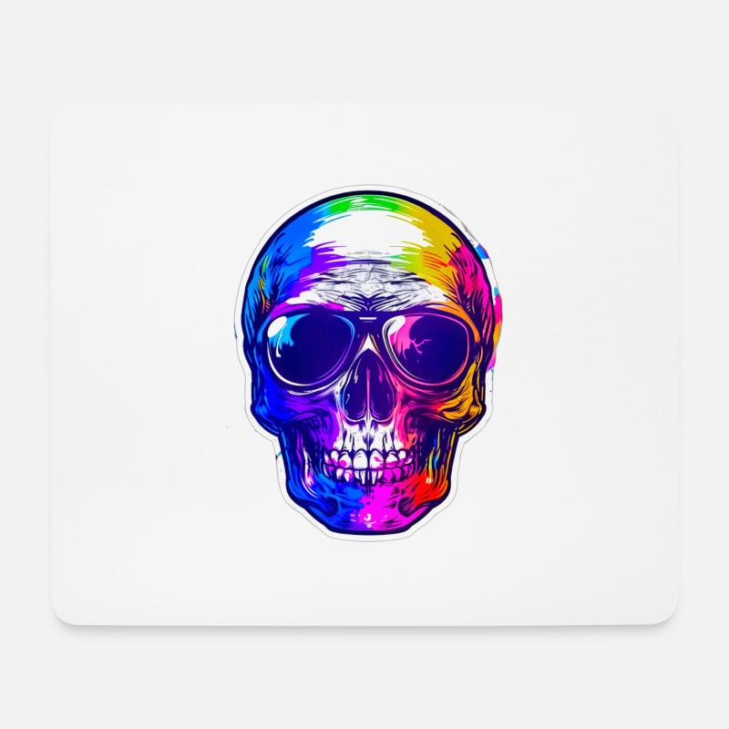 Regenbogen Totenkopf mit Sonnenbrille - Mousepad (Querformat) - Weiß