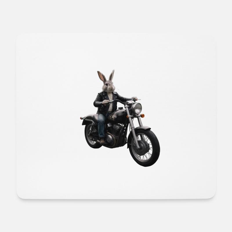 Biker Hase - Mousepad (Querformat) - Weiß