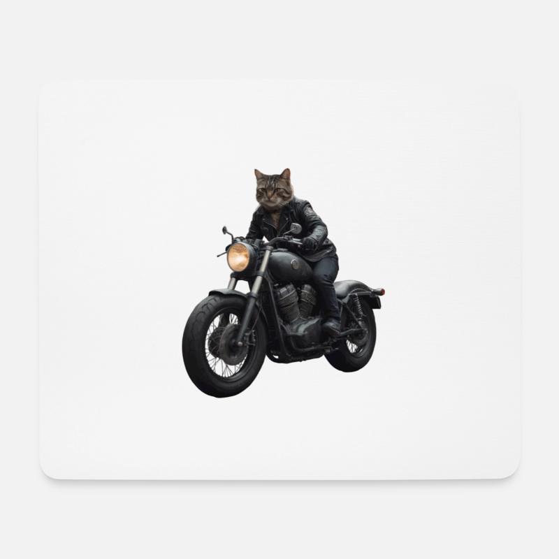 Biker Katze - Mousepad (Querformat) - Weiß