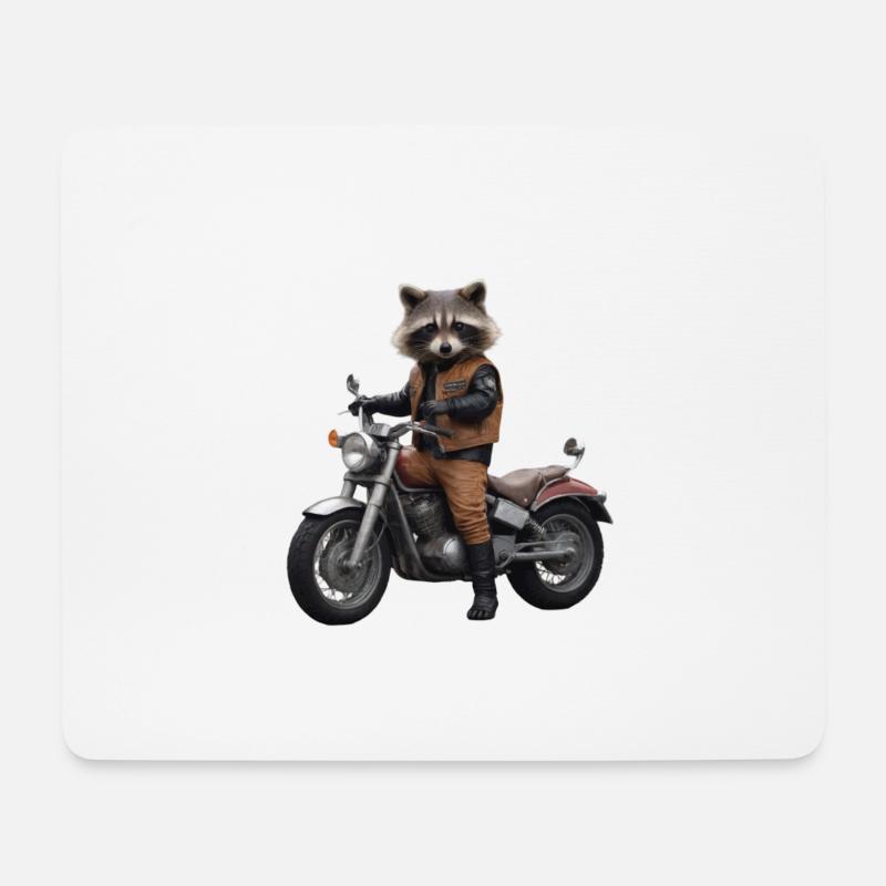 Waschbär-Biker - Mousepad (Querformat) - Weiß