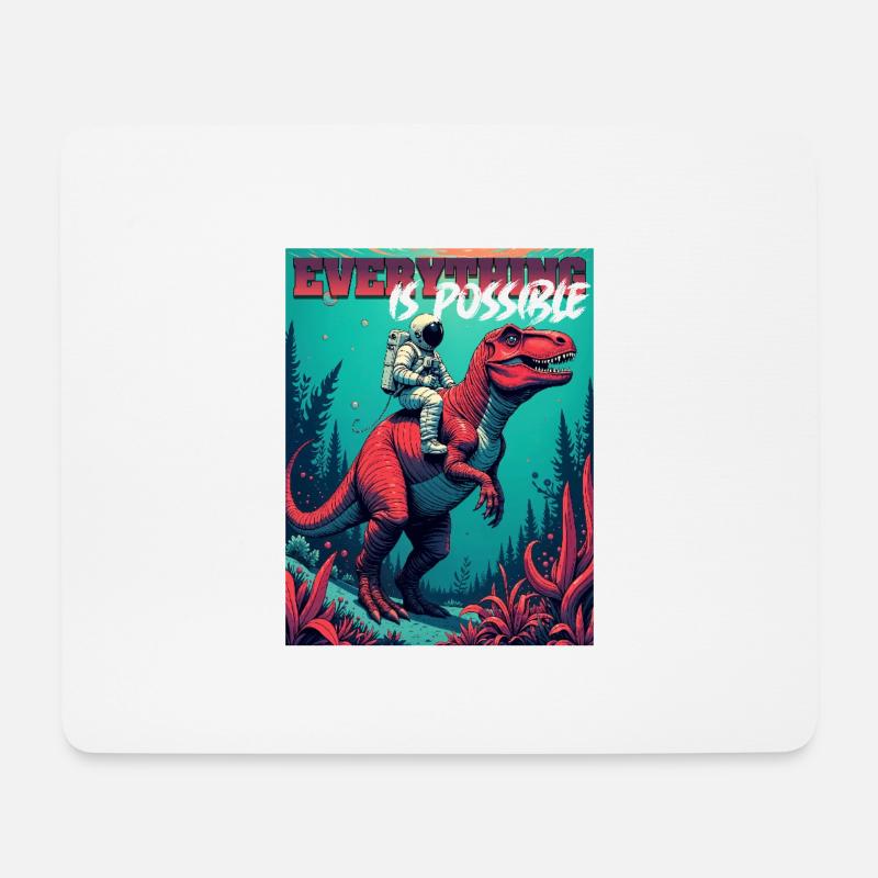 Astronaut reitet T-Rex – "Everything is Possible" - Mousepad (Querformat) - Weiß