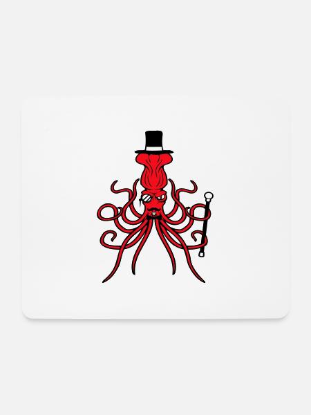 Kraken Mr. Sir Zylinder Hut Monokel Brille reich - Mousepad (Querformat) - Weiß