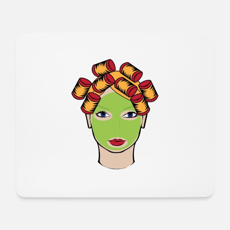woman with facemask Frau Lockenwickler und Gurken - Mousepad (Querformat) - Weiß