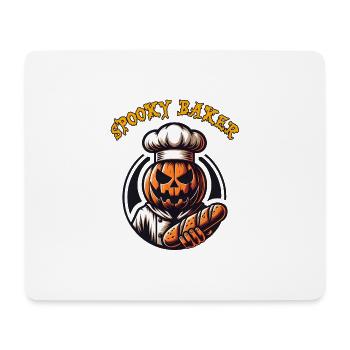 Citrouille d’Halloween avec chapeau de boulanger et pain - Tapis de souris (format paysage) - blanc - Devant