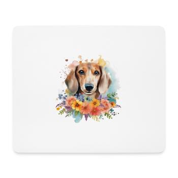 Dachshund Dog Teckel Watercolor Art Flowers - Mouse Pad (horizontal) - white - Front