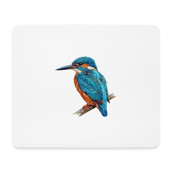 Bestickter Eisvogel stilvoll naturbedruckt (bedruckt) - Mousepad (Querformat) - Weiß - Vorne