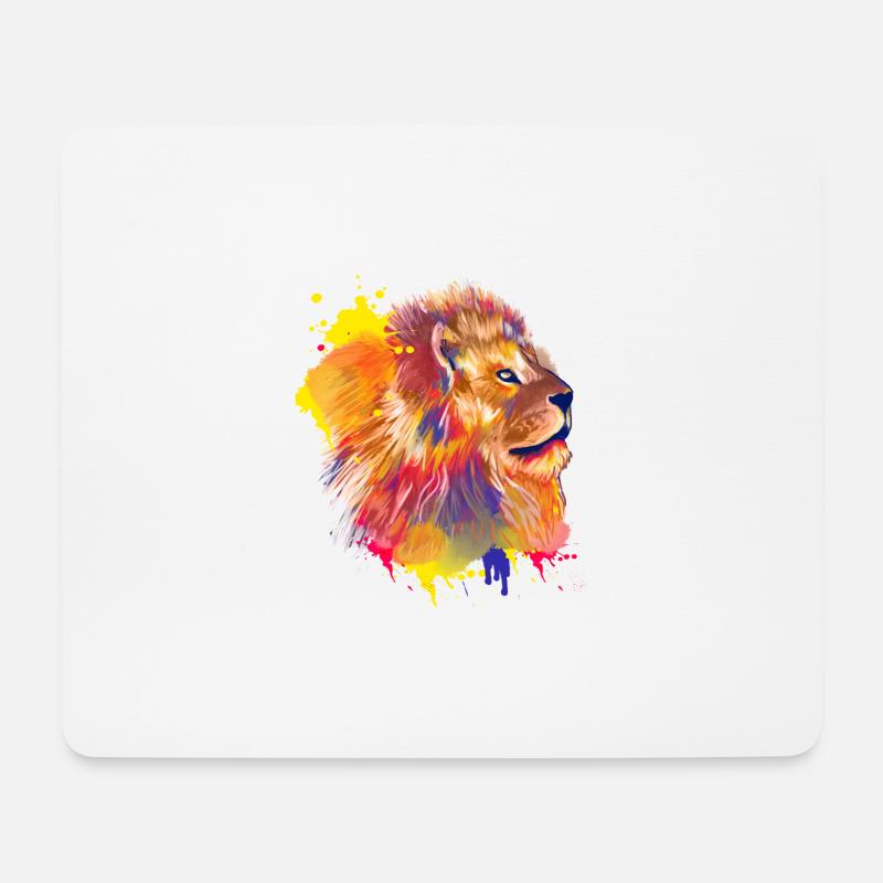 Bunter Löwe - Mousepad (Querformat) - Weiß