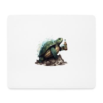 Meeres Schildköte surft mit Bier. Cooles Motiv - Mousepad (Querformat) - Weiß - Vorne