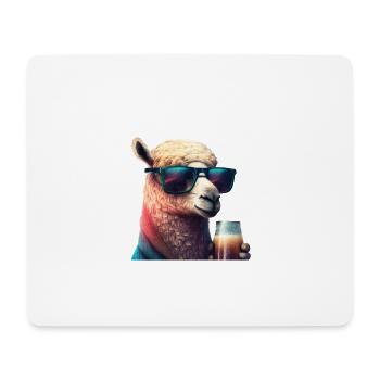 Stylisches Lama mit Bier und Cooler Sonnenbrille - Mousepad (Querformat) - Weiß - Vorne