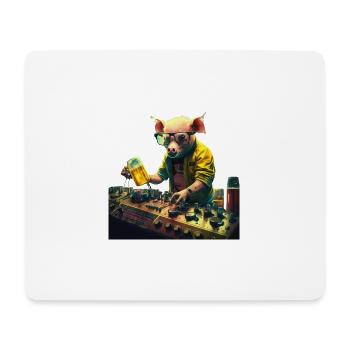Beastly cool pig DJ with beer - Mouse Pad (horizontal) - white - Front