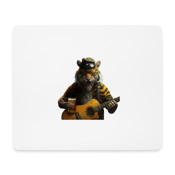 Rocker Tiger with guitar and beer - Mouse Pad (horizontal) - white - Front