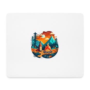 Outdoor camping with campfire and beer - Mouse Pad (horizontal) - white - Front