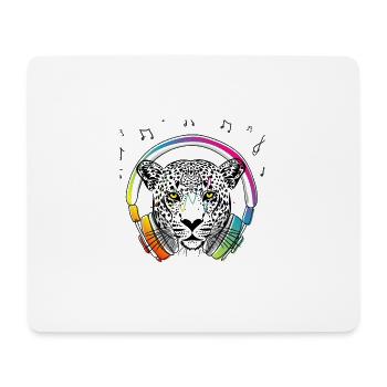 DJ Leopard mit Kopfhörern - Neon Farben - Musik - Mousepad (Querformat) - Weiß - Vorne