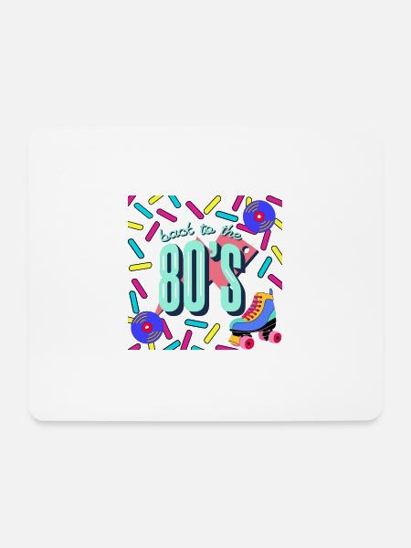 Back to the 80's - Rollschuhe - CD - buntes Design - Mousepad (Querformat) - Weiß