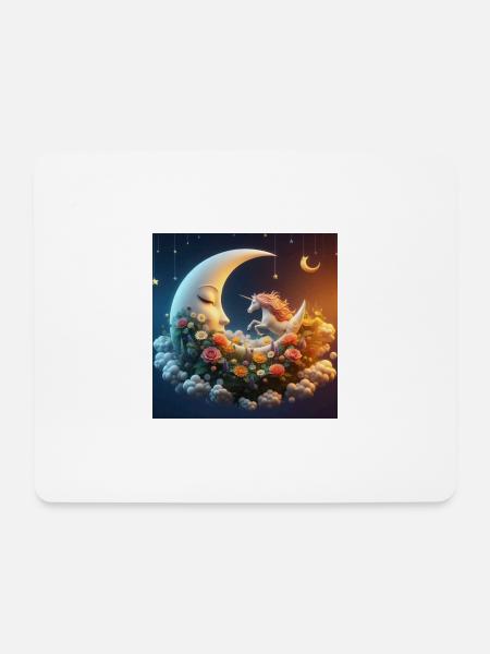 Mond mit Einhorn - Mousepad (Querformat) - Weiß