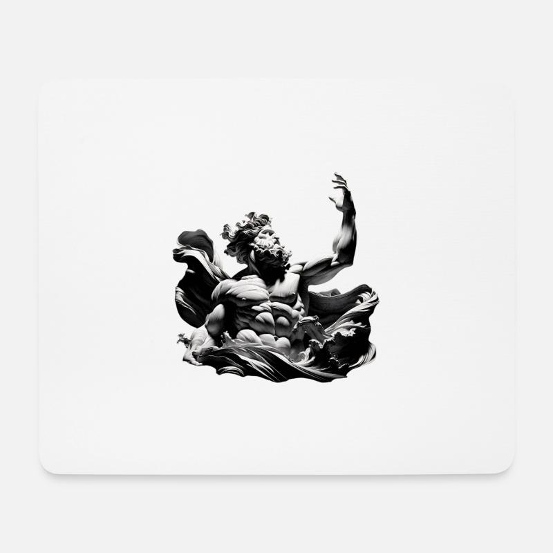 Schwarzweiß Titan mit Meereskraft - Mousepad (Querformat) - Weiß