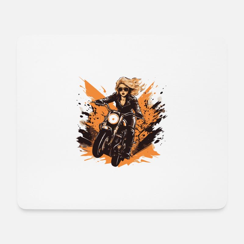Frau Motorrad Biker Girl - Mousepad (Querformat) - Weiß