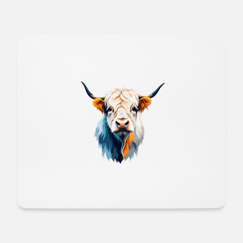 Highland Cow Vector Art Lebendige Farbe Illustration - Mousepad (Querformat) - Weiß