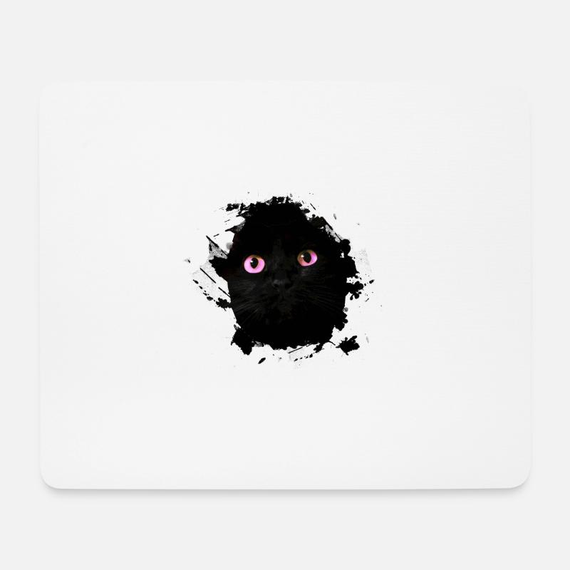 katze,pink,augen pink,illustration,schwarz - Mousepad (Querformat) - Weiß