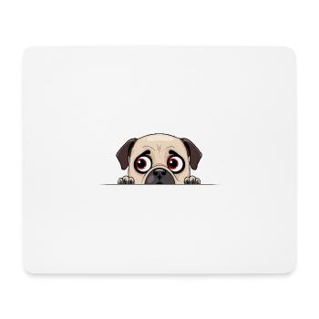 Mops Peeking Niedliche Entzückende Lustige Tier Karikatur - Mousepad (Querformat) - Weiß - Vorne