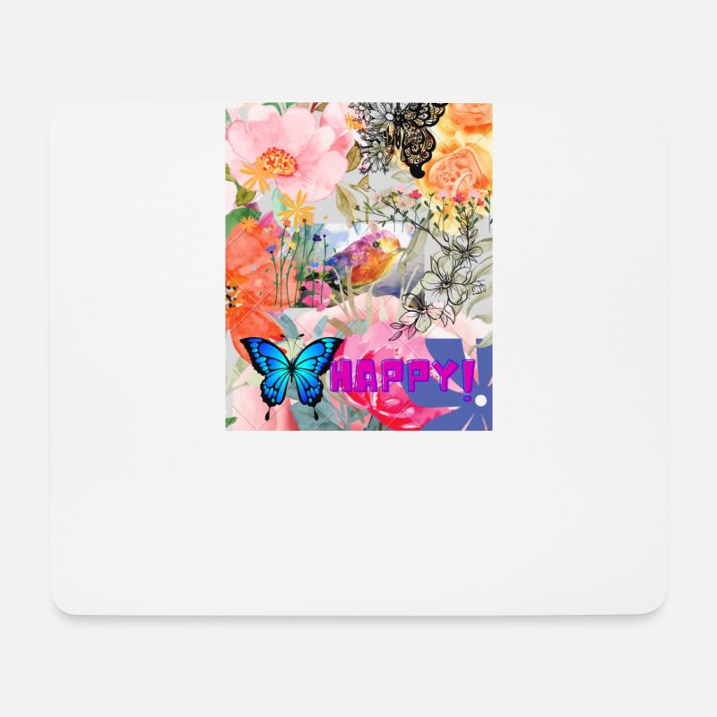 HAPPY FLOWER POWER and little bird! - Mousepad (Querformat) - Weiß