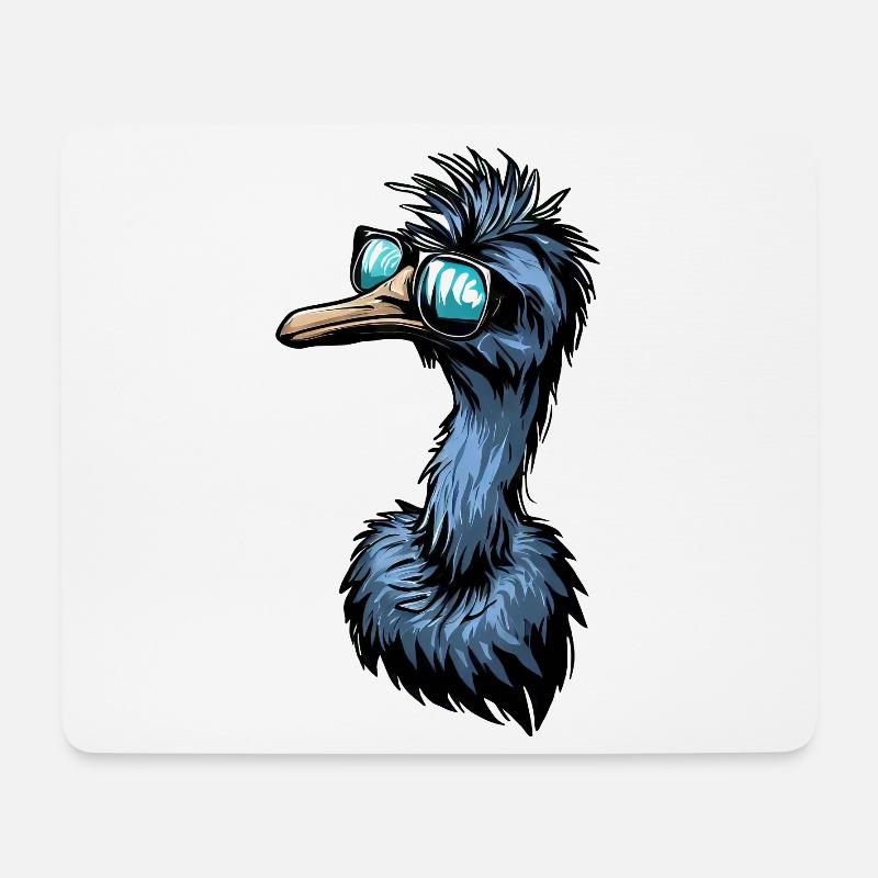 Emu & Strauß mit Cooler Sonnenbrille - Mousepad (Querformat) - Weiß