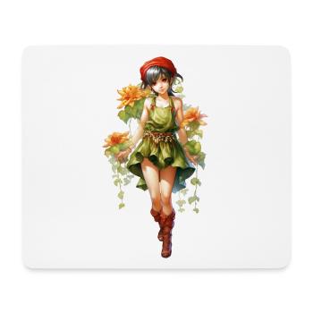 Zierliches Blumenmädchen Rote Mütze Shirt - Mousepad (Querformat) - Weiß - Vorne