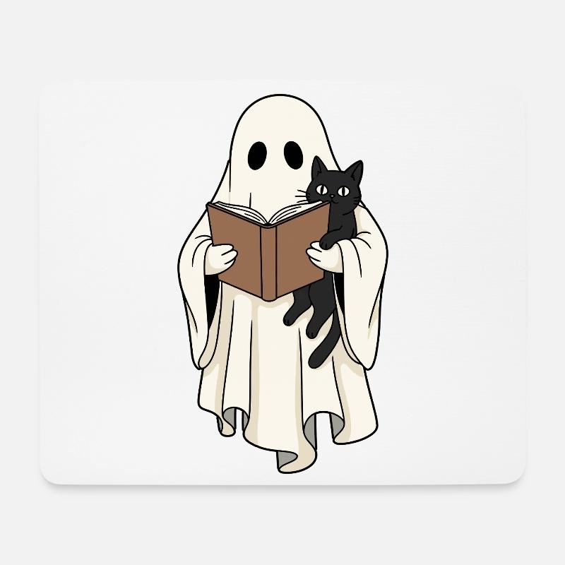 Lesender Geist mit Katze im Buch - Mousepad (Querformat) - Weiß
