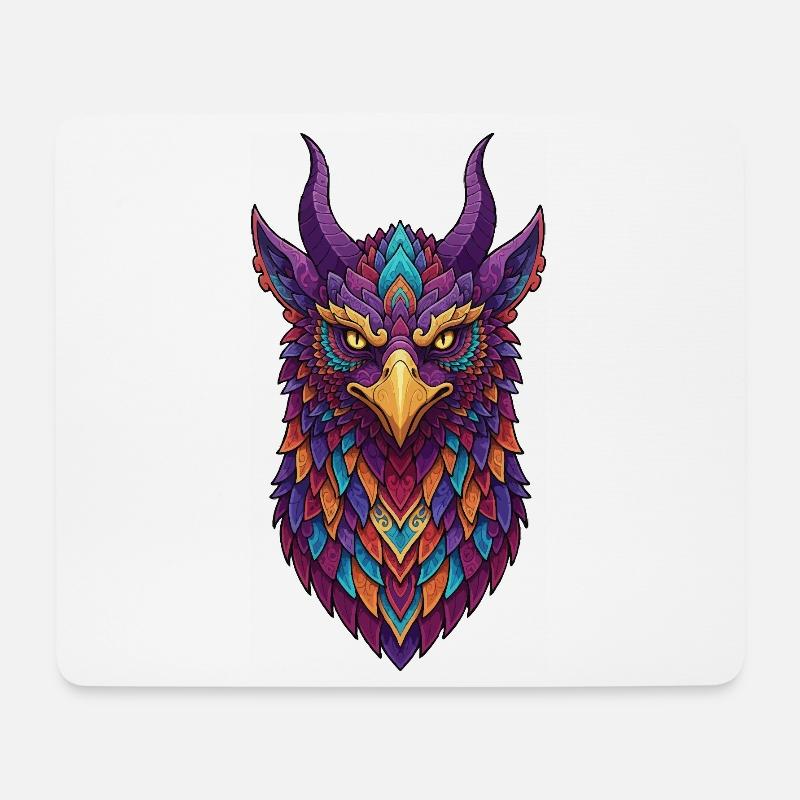 Hibou coloré avec des cornes - Tapis de souris (format paysage) - blanc