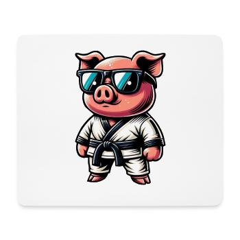 Karaté cochon avec lunettes de soleil - Tapis de souris (format paysage) - blanc - Devant