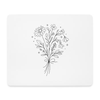 Black and White Flower Arrangement with Stars - Mouse Pad (horizontal) - white - Front