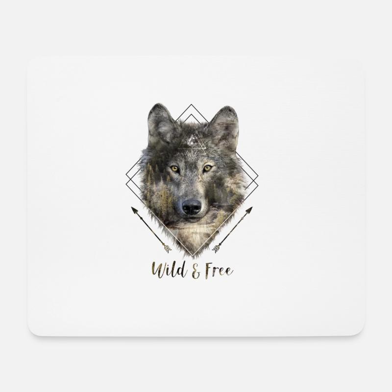 Wild & Free Wolf / Boho / Geometric - Mousepad (Querformat) - Weiß