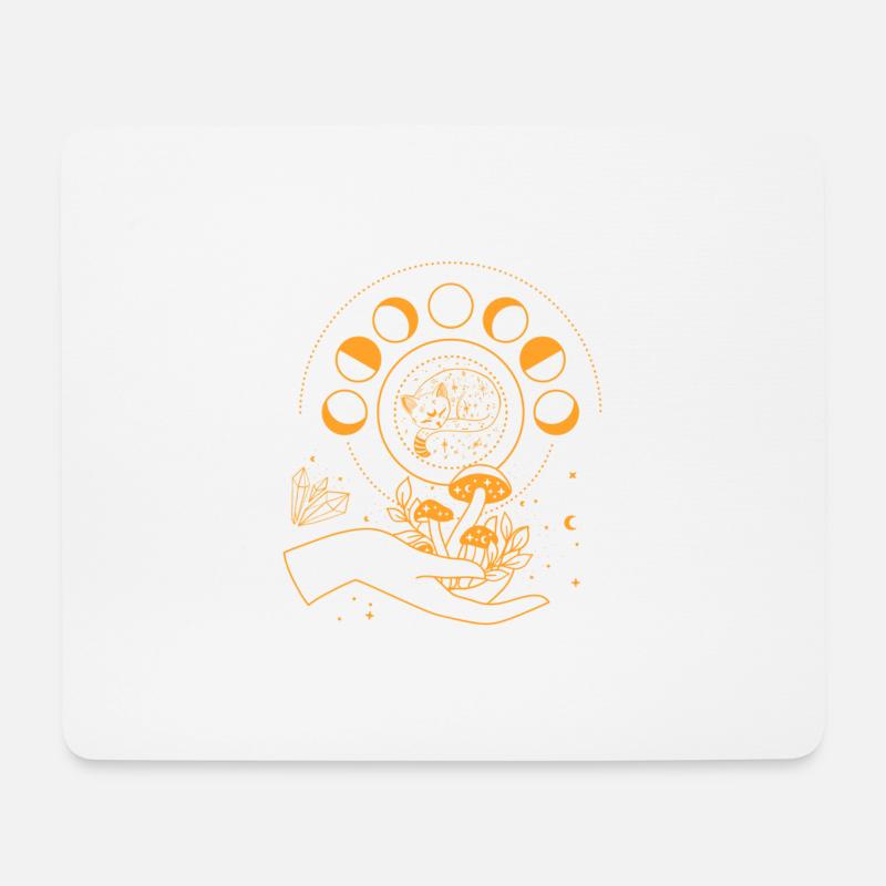 Esoterik, Katze, Mondphase, Sonne, Mond, Sterne - Mousepad (Querformat) - Weiß