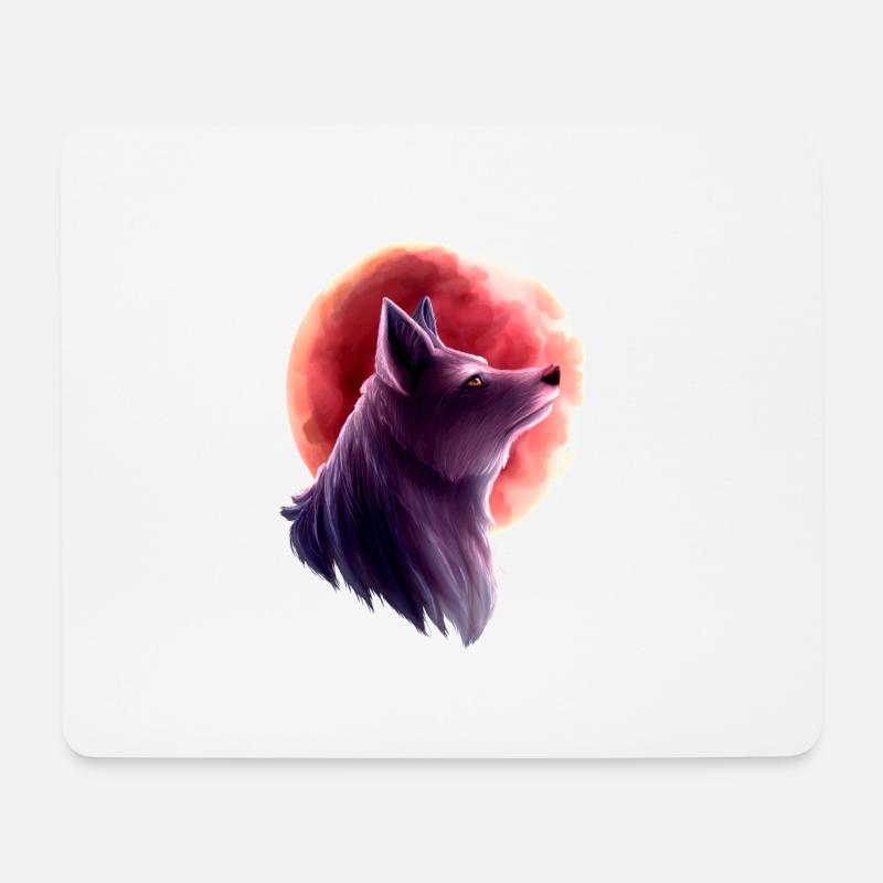 Wolf und Blutmond 2 - Mousepad (Querformat) - Weiß