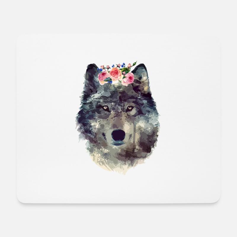Aquarell Wolf - Mousepad (Querformat) - Weiß