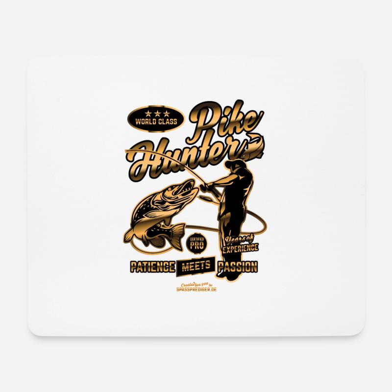 Angler Design "World Class Pike Hunter" - Mousepad (Querformat) - Weiß