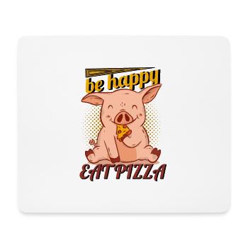 Cochon heureux mange pizza illustration - Tapis de souris (format paysage) - blanc - Devant