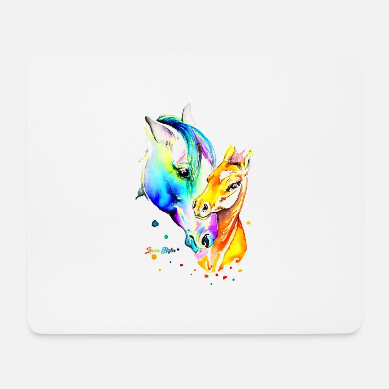 Stute und ihr Fohlen - Mousepad (Querformat) - Weiß