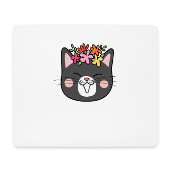 Niedliche Kawaii lustige Katze mit Blumen, die Miauen sagen - Mousepad (Querformat) - Weiß - Vorne