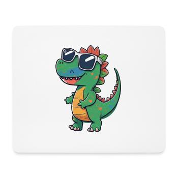 Kawaii Cute Happy Dinosaur with Sunglasses - Mouse Pad (horizontal) - white - Front